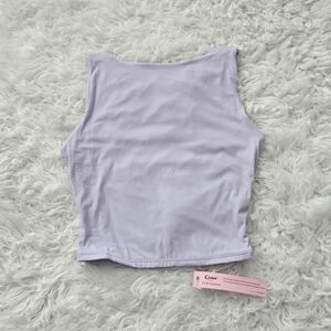 QINSEN Women's Boat Neck Open Back Top. Light Purple. Size small. New.